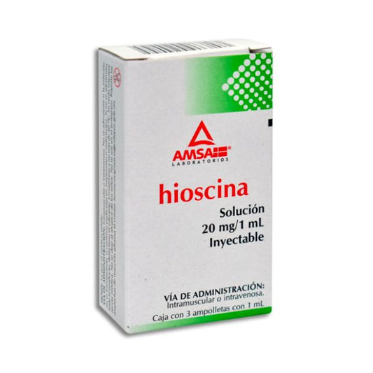 Hioscina 20 mg/1 ml Caja con 3 Ampolletas Inyectables