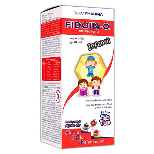 Fidoin Q (Ibuprofeno) Infantil 2 g/ 100 mL Caja con Frasco con 120 mL