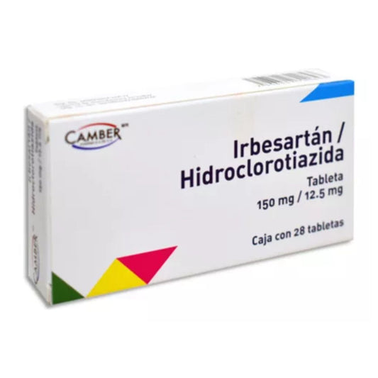 Irbesartan/Hidroclorotiazida 150 mg/12.5 mg  Caja con 28 Tabletas