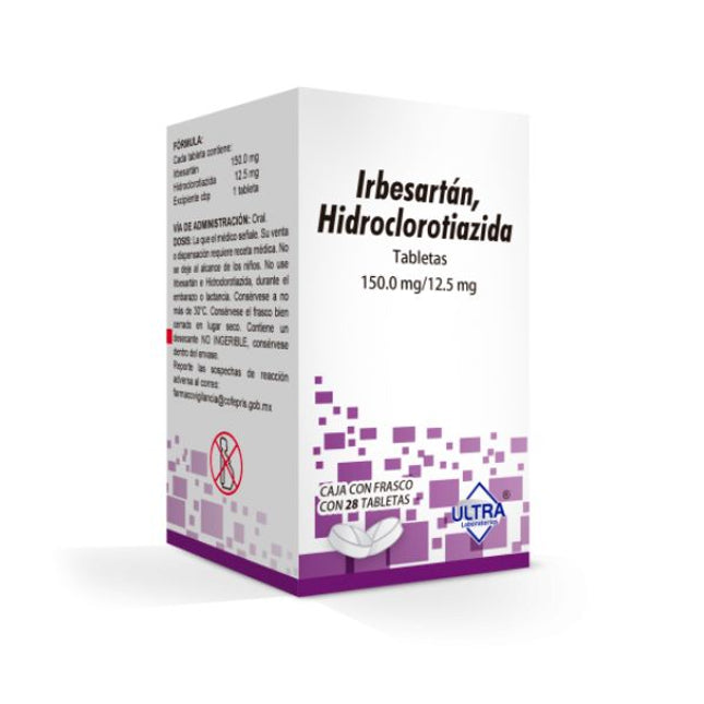 Irbesartán / Hidroclorotiazida 150 mg / 12.5 mg Caja con 28 Tabletas