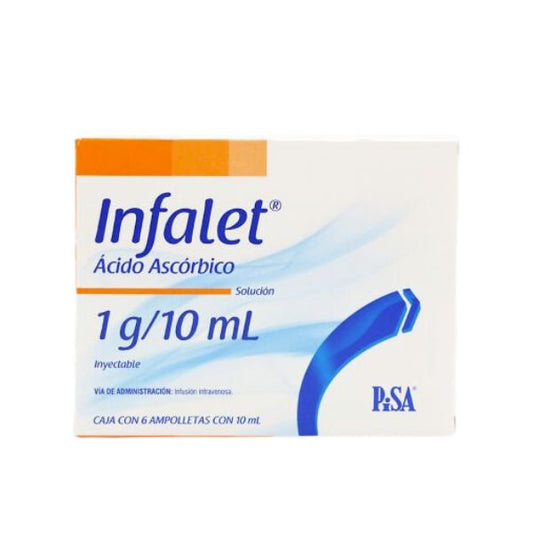 Infalet (Ácido Ascórbico) 1 g / 10 ml Caja con 6 ampolletas