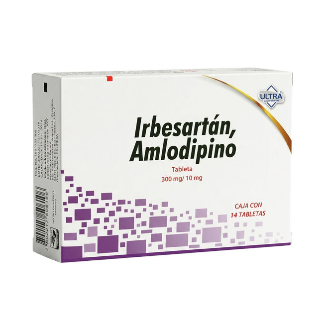 Irbesartan 10 mg Amlodipino 300 mg caja con 14 Tabletas