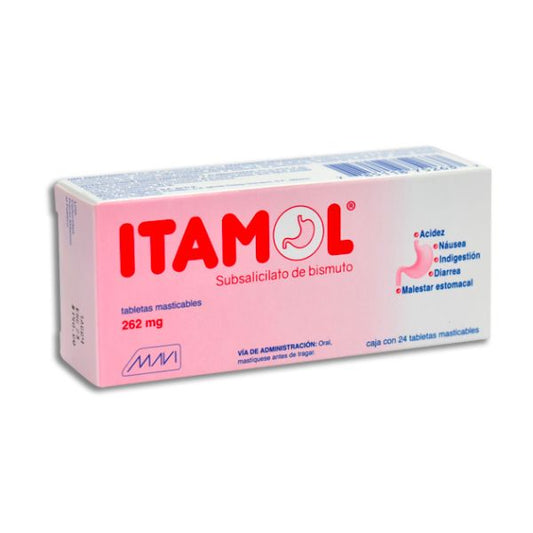 Itamol (Subsalicilato de Bismbuto) 262 mg Caja con 24 Tabletas