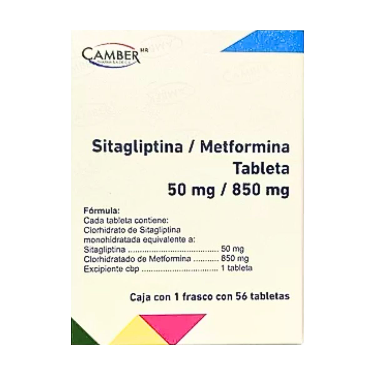 Sitagliptina / Metformina 50 mg / 850 mg Caja con 56 Tabletas