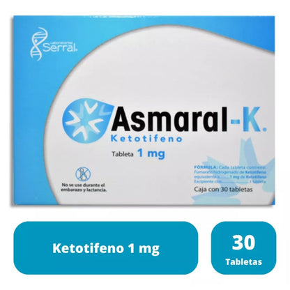 Asmaral-K (Ketotifeno) 1 mg Caja con 30 Comprimidos