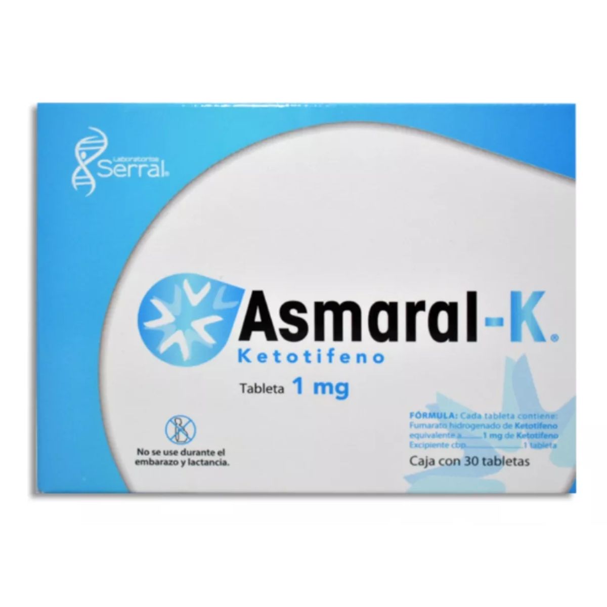 Asmaral-K (Ketotifeno) 1 mg Caja con 30 Comprimidos