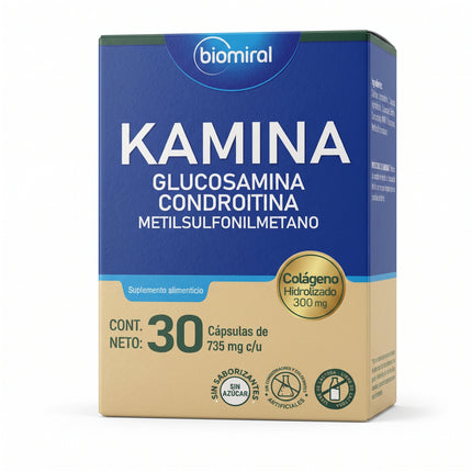 Kamina (Glucosamina,Condriotina, Metilsulfonilmetano) Caja con 30 Cápsulas de 735 mg