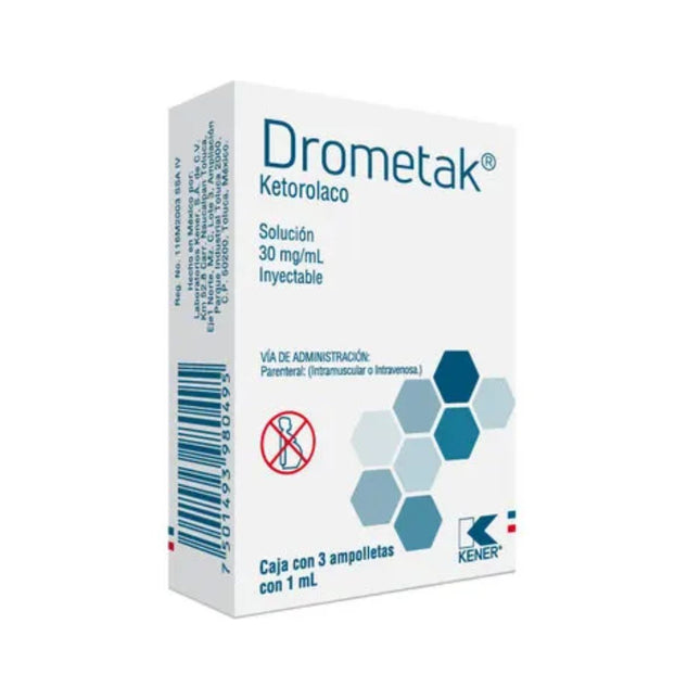 Drometak (Ketorolaco) 30 mg/ml Caja Con 3 Ampolletas Inyectables | Kener