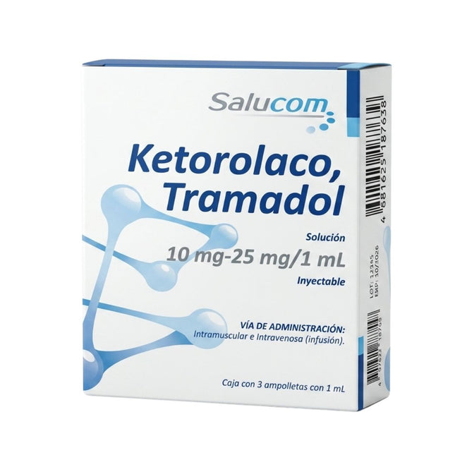 Ketorolaco Tramadol 10 mg/25 mg Caja con 3 Ampolletas con 1 mL