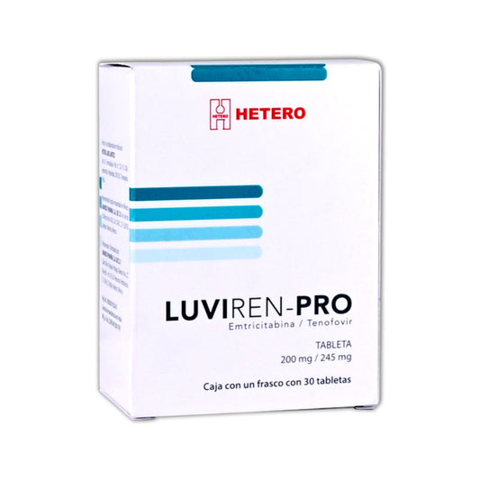 Luviren-Pro (EmtricItabina/Tenofovir) 200 mg/245 mg Caja con 30 Tabletas