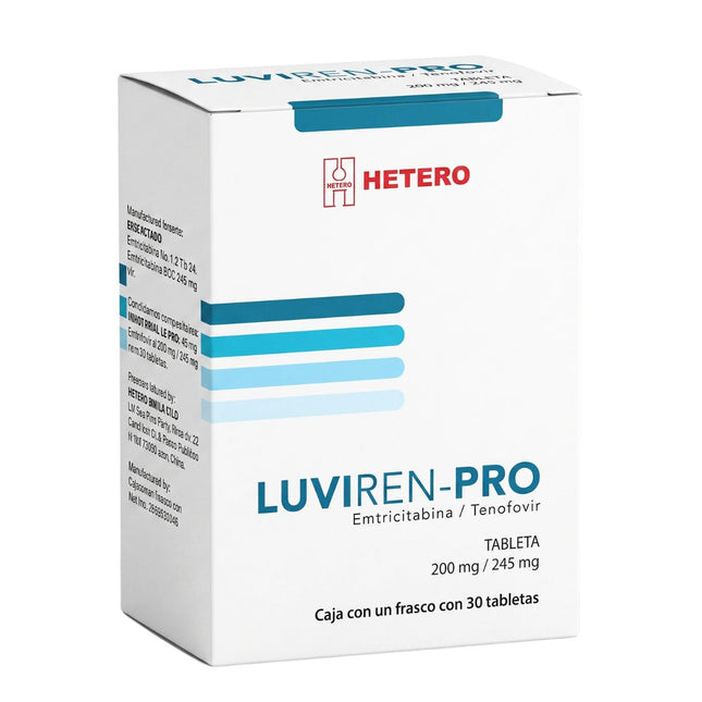 Luviren-Pro (Emtricitabina/Tenofovir) 200 mg / 245 mg Caja con 30 Tabletas