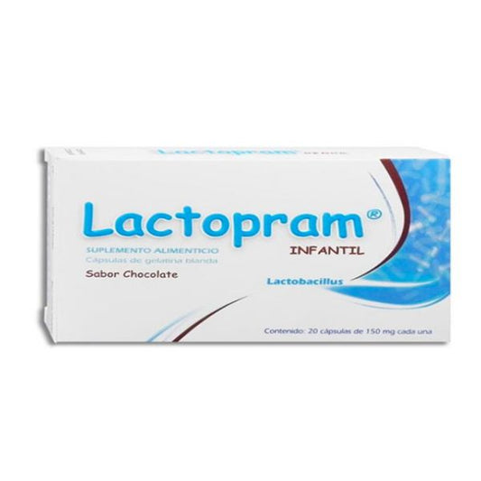 Lactopram Infantil(Lactobacillus) 150 mg Sabor Chocolate Caja con 20 Cápsulas