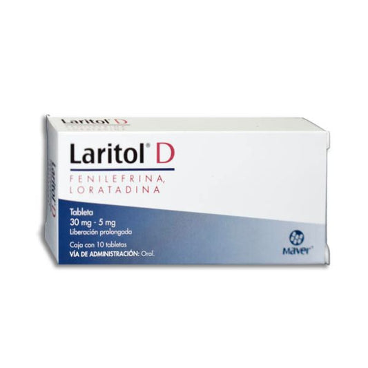 Laritol D (Loratadina/Fenilefrinal) 30 mg/5 mg caja con 10 tabletas