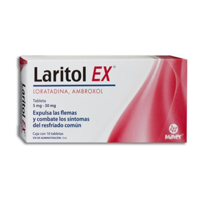 Laritol Ex (Loratadina/Ambroxol) 5 mg/30 mg Caja con 10 Tabletas