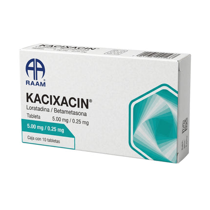 Kacixacin (Loratadina, Betametasona) 5 mg / 0.25 mg Caja con 10 Tabletas
