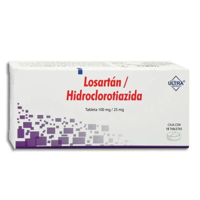 Losartán / Hidroclorotiazida 100 mg / 25 mg caja con 15 Tabletas Ultra Laboratorios