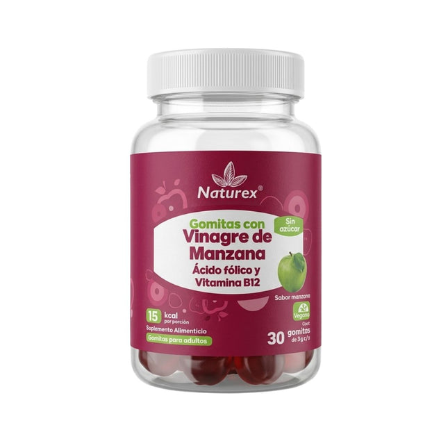 Vinagre Manzana Acido Fólico Vitamina B12 Frasco con 30 Gomitas