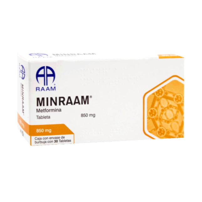 Minraam  Metformina 850 mg Caja con 30 Tabletas