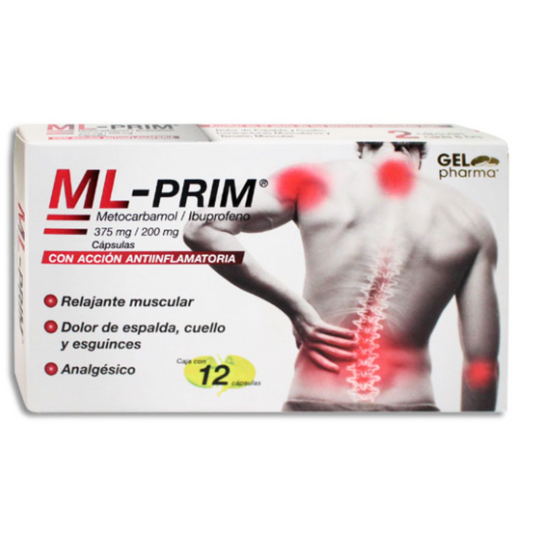 Ml Prim (Ibuprofeno 200 mg, Metocarbamol 375 mg) Caja con 12 Cápsulas Gel