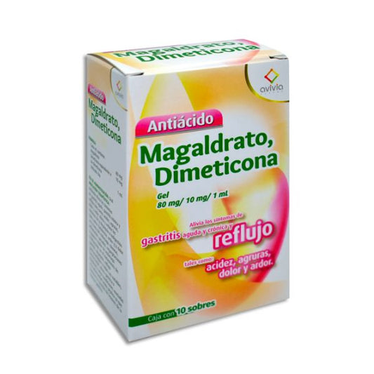 Magaldrato/Dimeticona gel 80 mg/10 mg/1 ml Caja con 10 Sobres