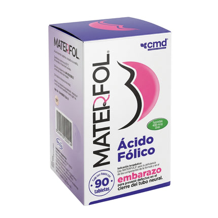 Materfol (Ácido Fólico) 400 Mcg Caja con 90 Tabletas