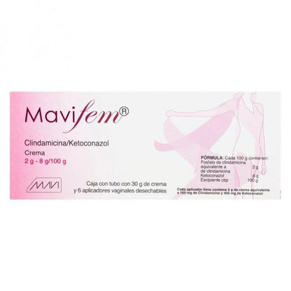 Mavifem (Clindamicina/Ketoconazol) 2g/8g/100g Caja con Tubo de 30 g de Crema