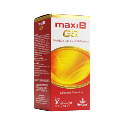 Maxi B GS (Multivitamínico, Jalea Real, Complejo B) Caja con 30 Cápsulas