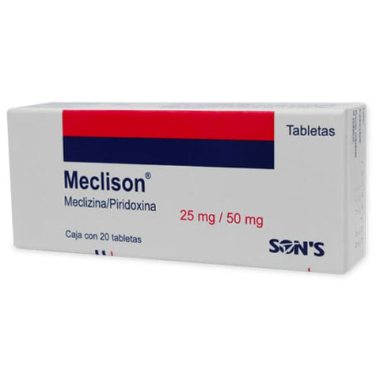 Meclison (Meclizina/Piridoxina) 25 mg/50 mg Caja con 20 Tabletas