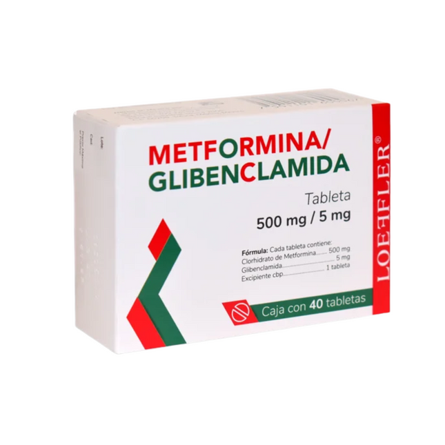 Metformina/Glibenclamida 500 mg/5 mg Caja con 40 Tabletas