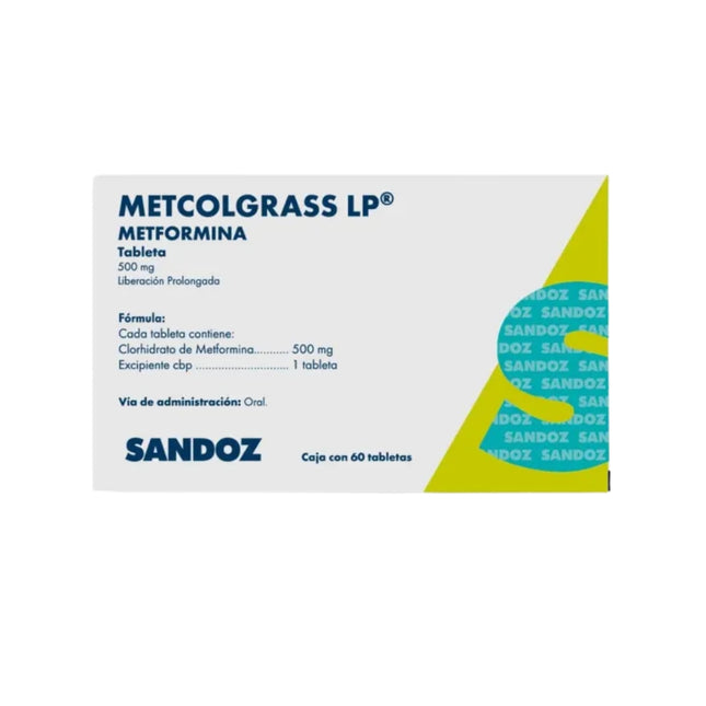 Metcolgrass Lp (Metformina) 500 mg Caja Con 60 Tabletas