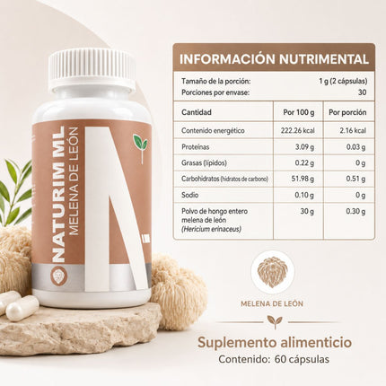 Naturim ML Melena de León Frasco con 60 Cápsulas | Naturim Essentials