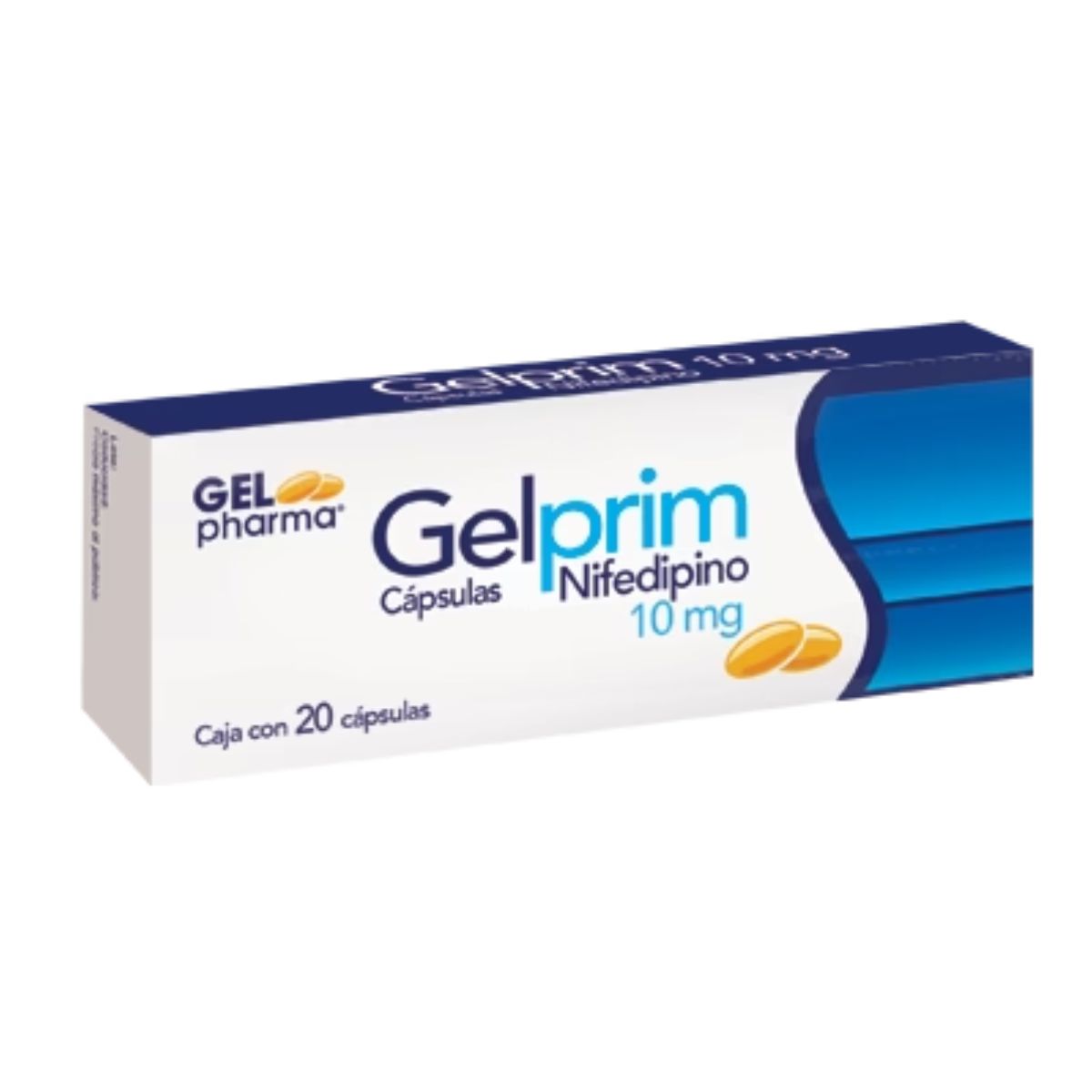 Gelmprim (Nifedipino) 10 mg Caja con 20 Cápsulas de Gel