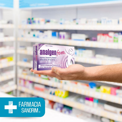 Analgen Fem (Naproxeno, Paracetamol, Pamabrom) Caja con 12 tabletas Liomont