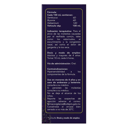 Elberri Solución (Auxiliar para el Alivio de Resfriado Común) Frasco con 120ml |Nartex