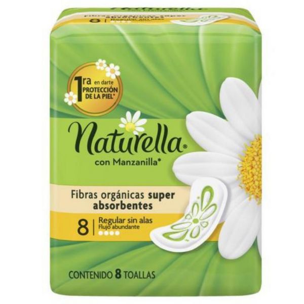 Naturella Regular Flujo Abundante 8 Toallas Regulares Sin Alas