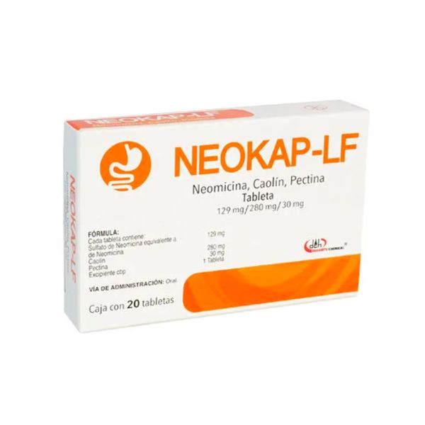 Neokap-Lf (Neomicina/Caolin/Pectina) 129 mg/280 mg/30 mg Caja con 20 T ...