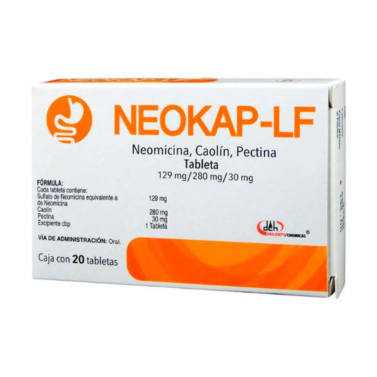 Neokap-Lf (Neomicina/Caolin/Pectina) 129 mg/280 mg/30 mg Caja con 20 Tabletas