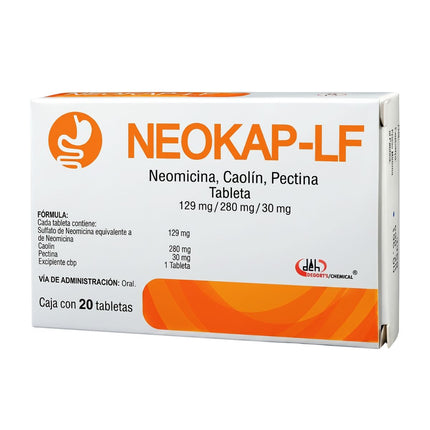 Neokap-Lf (Neomicina/Caolin/Pectina) 129 mg/280 mg/30 mg Caja con 20 Tabletas