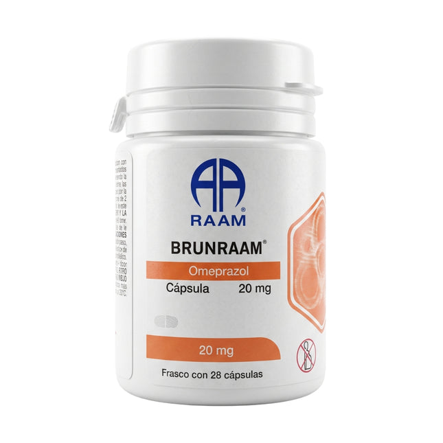 Brunraam (Omeprazol) 20 mg Frasco con 28 Cápsulas