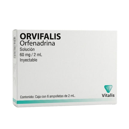 Orvifalis (Orfenadrina) 60 mg/ 2 mL Caja con 6 Ampolletas Inyectables