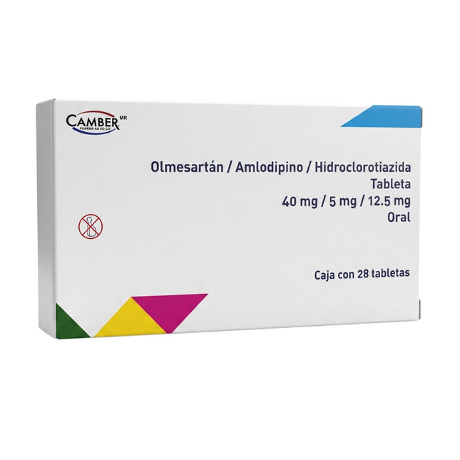 Olmesartán 40 mg / Amlodipino 5 mg / Hidroclorotiazida 12.5 mg Caja con 28 Tabletas