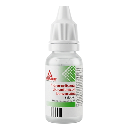 Hidrocortisona, Cloranfenicol y Benzocaína Gotas Oticas Frasco Gotero con 10 mL