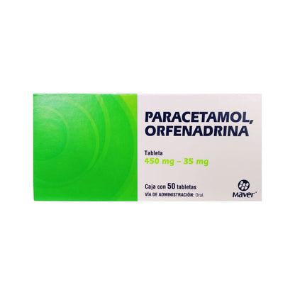 Paracetamol / Orfenadrina 450 mg /35 mg Caja con 50 Tabletas