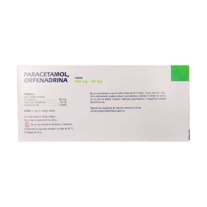 Paracetamol / Orfenadrina 450 mg /35 mg Caja con 50 Tabletas