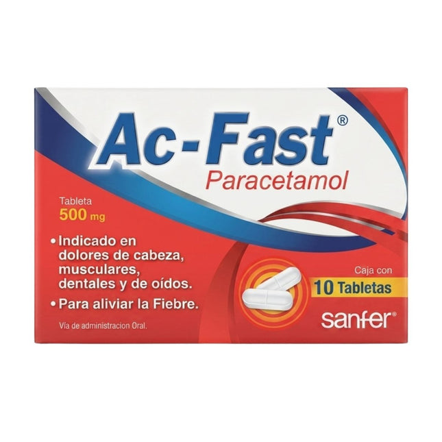 Ac-Fast (Paracetamol) 500 mg Caja con 10 Tabletas