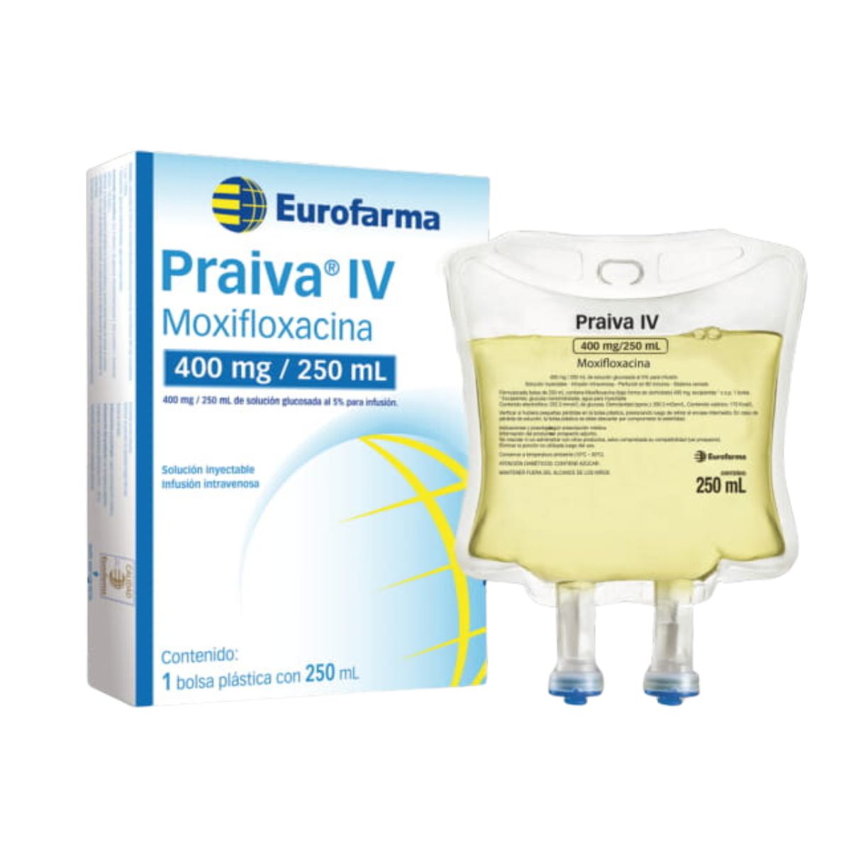 Praiva IV (Moxifloxacino) 400 mg / 250 ml Bolsa Plástica Inyectable con 250 ml