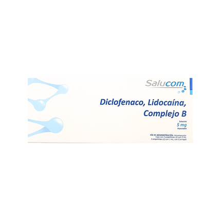 Diclofenaco Lidocaína Complejo B 5 mg  Caja con 3 Ampolletas Inyectables