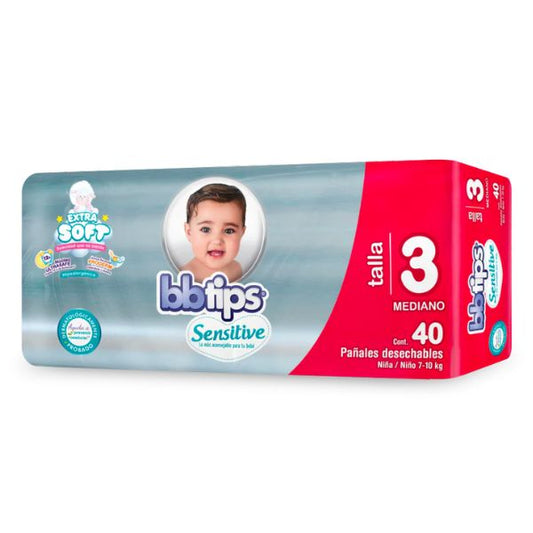 Pañales Desechables Bb Tips Talla 3 con 40 Piezas