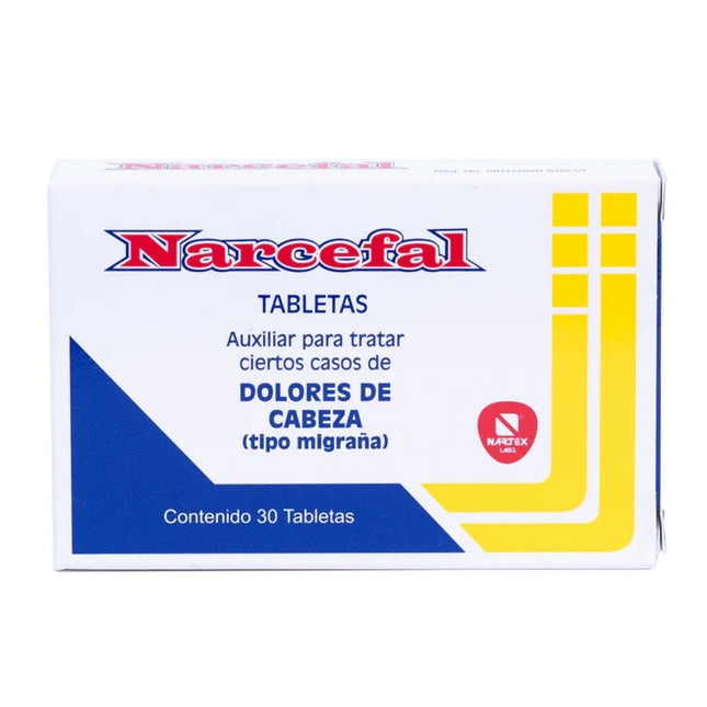 Narcefal (Auxiliar para Dolores de Cabeza tipo Migraña) Caja con 30 Tabletas| Nartex