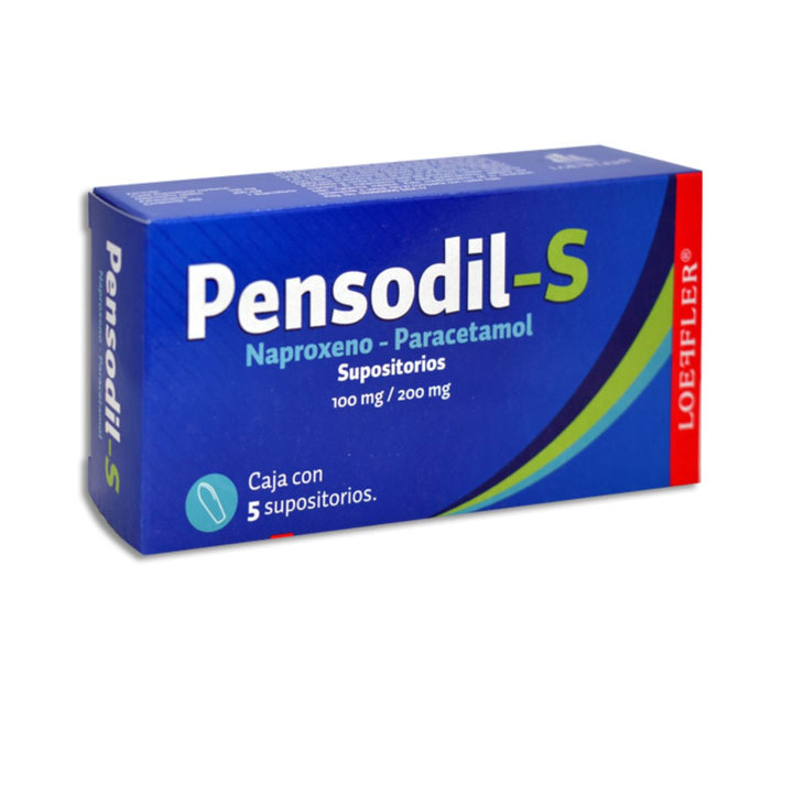 Pensodil S (Naproxeno 100 mg/ Paracetamol 200 mg) Caja con 5 Supositor ...